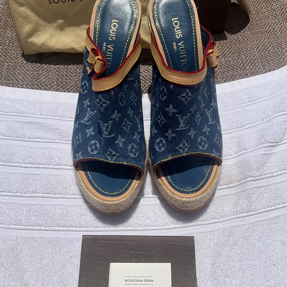 Louis Vuitton Blue Monogram Denim Wedge Espadrilles - Picture 12 of 14